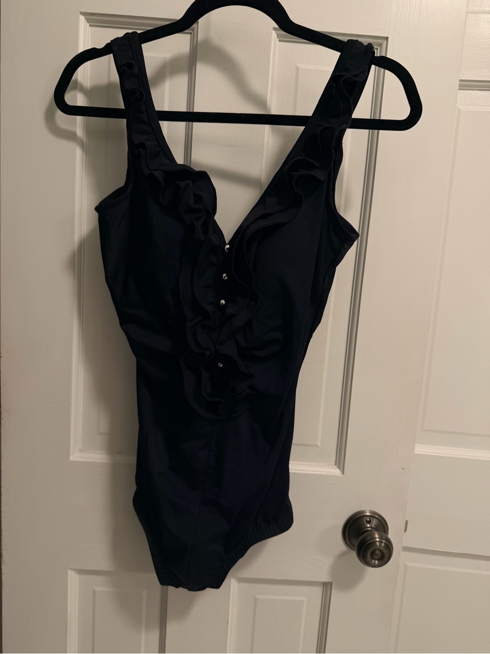 Ladies Black Ruffle One-Piece Bodysuit